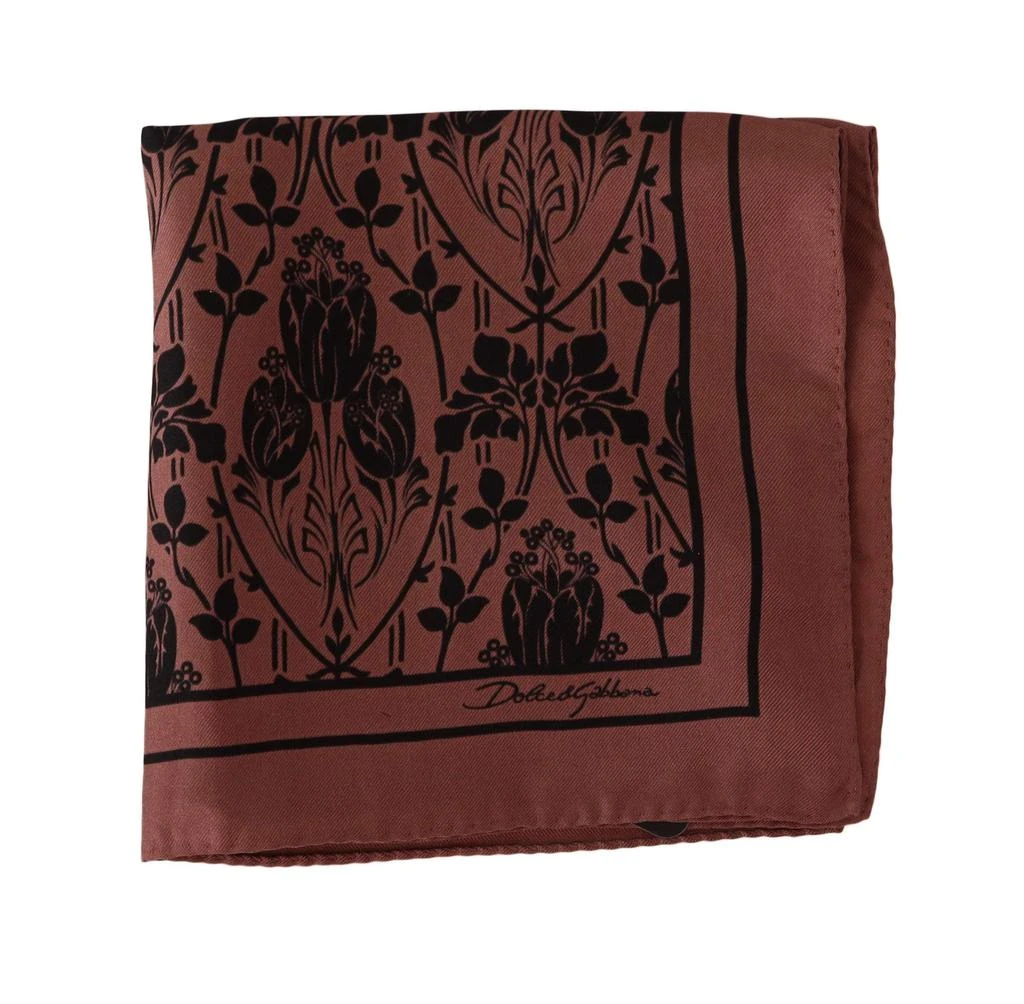 商品Dolce & Gabbana|Dolce & Gabbana Brown Floral Silk Square Handkerchief Scarf,价格¥797,第2张图片详细描述