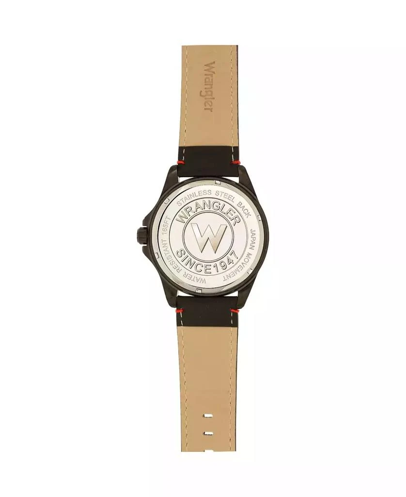 商品Wrangler|Men's Watch, 48MM IP Black Case with Cutout Black Dial, White Arabic Numerals, Black Strap with Red Stitching, Analog , Red Second Hand,价格¥425,第4张图片详细描述