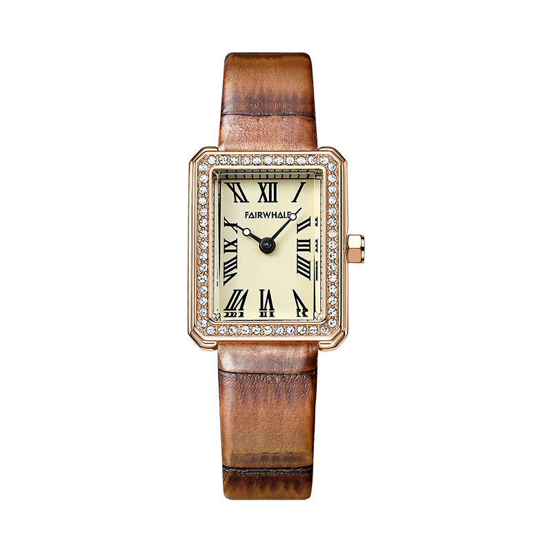 马克华菲品牌手表复古小方表女士镶钻石英手表商品第6张图片规格展示