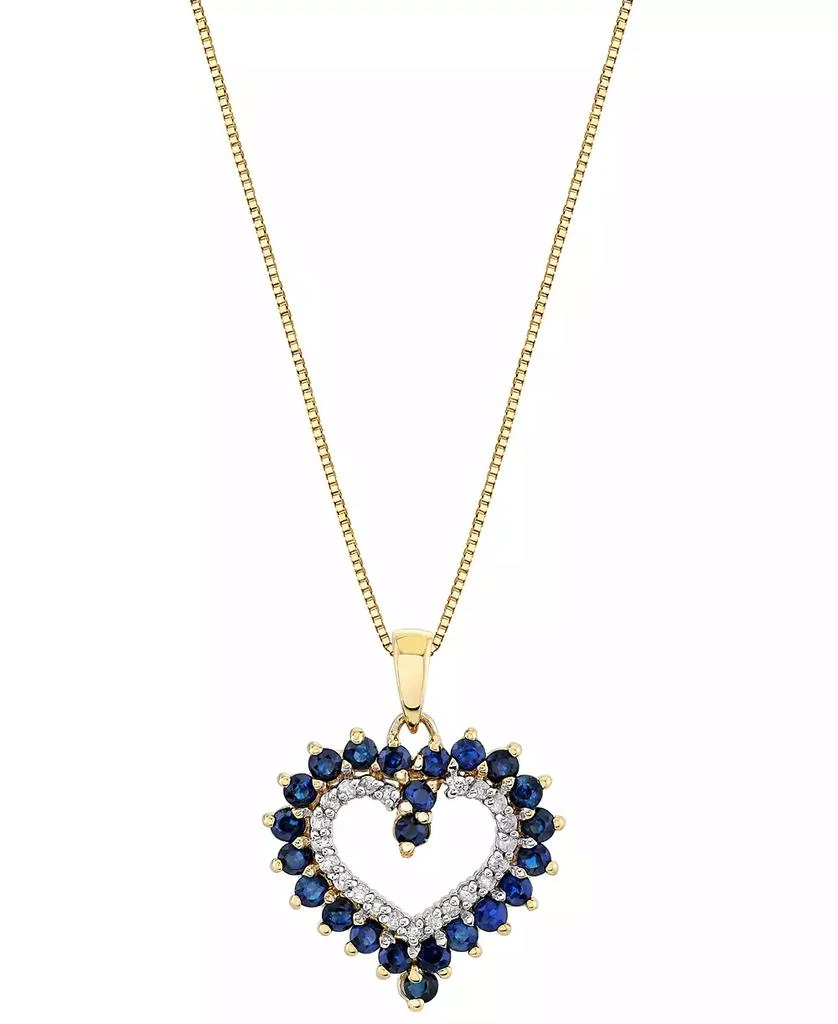 商品Macy's|Sapphire (1-3/8 ct.tw) & Diamond (1/10 ct. t.w.) Open Heart 18" Pendant Necklace in 10k Gold,价格¥11551,第1张图片