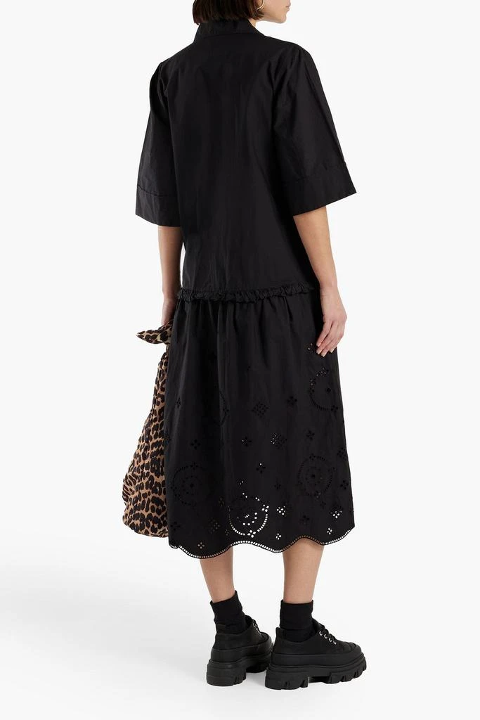 商品Ganni|Gathered broderie anglaise cotton-poplin midi dress,价格¥1118,第3张图片详细描述