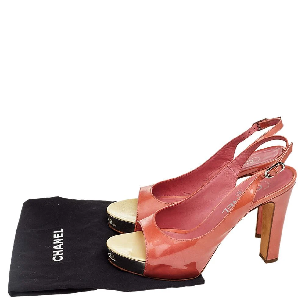 Chanel Orange Patent Leather Platform Slingback Sandals Size 38.5 商品