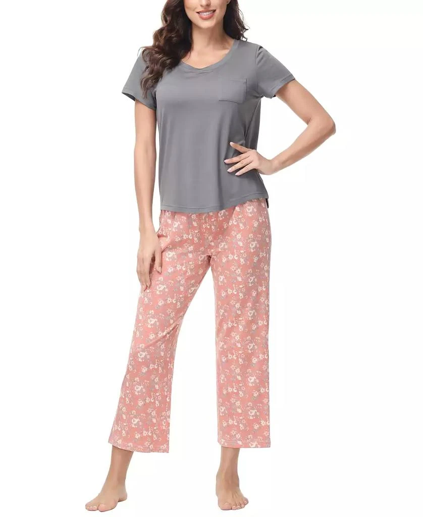 商品INK+IVY|Women's 2 Piece Short Sleeve Top with Cropped Wide Leg Pants Pajama Set,价格¥303,第1张图片