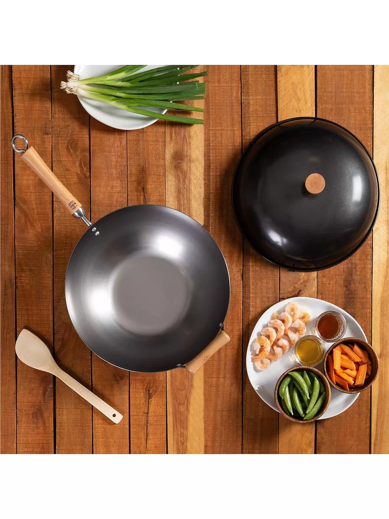 Joyce Chen Classic 14'' Uncoated Carbon Steel Flat Bottom Wok 4-Piece Set 商品