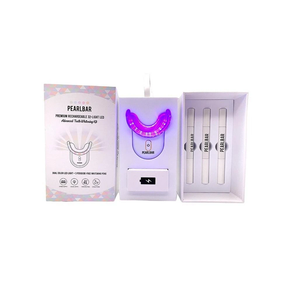 商品PearlBar|32-Light Peroxide-Free Teeth Whitening Kit with Rechargeable LED Light, USB Charging Cable and 3 Whitening Pens,价格¥748,第2张图片详细描述