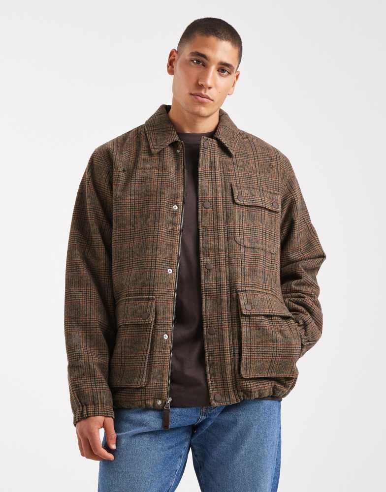 Shop Levi's wells utility insulated check jacket in brown on Sale