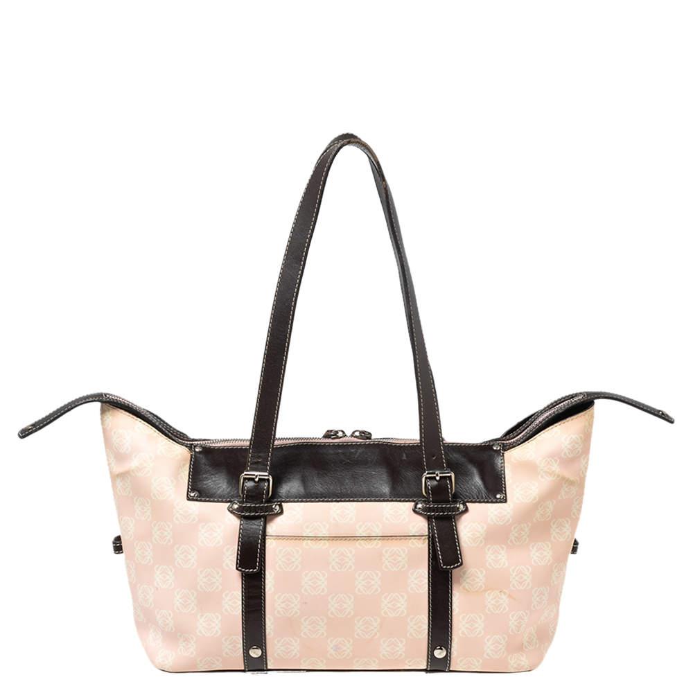 Loewe Pink/Brown Monogram Nylon and Leather Satchel商品第4张图片规格展示