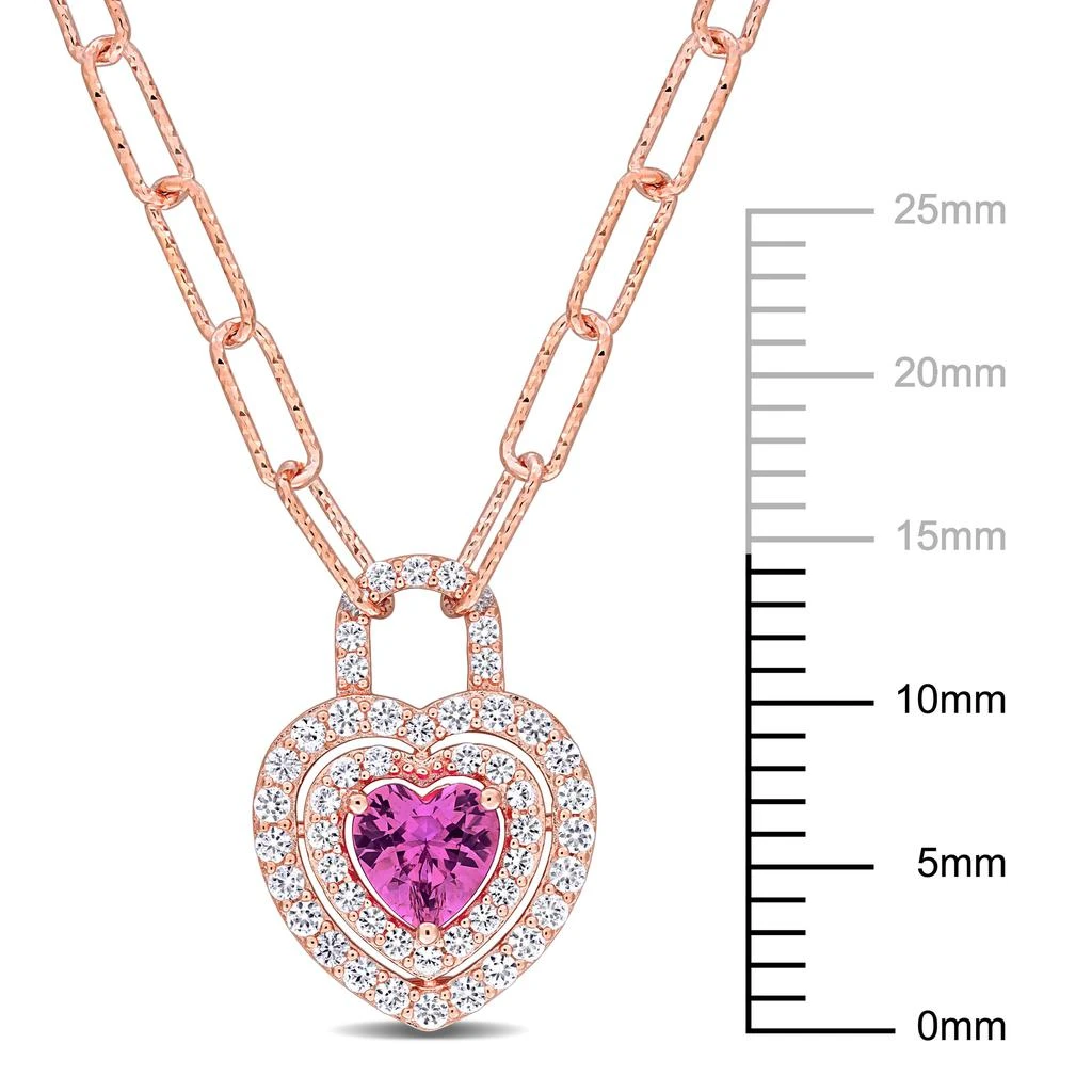 商品Mimi & Max|1 3/4ct TGW Created Pink Sapphire & Created White Sapphire Heart Necklace Rose Silver,价格¥599,第3张图片详细描述