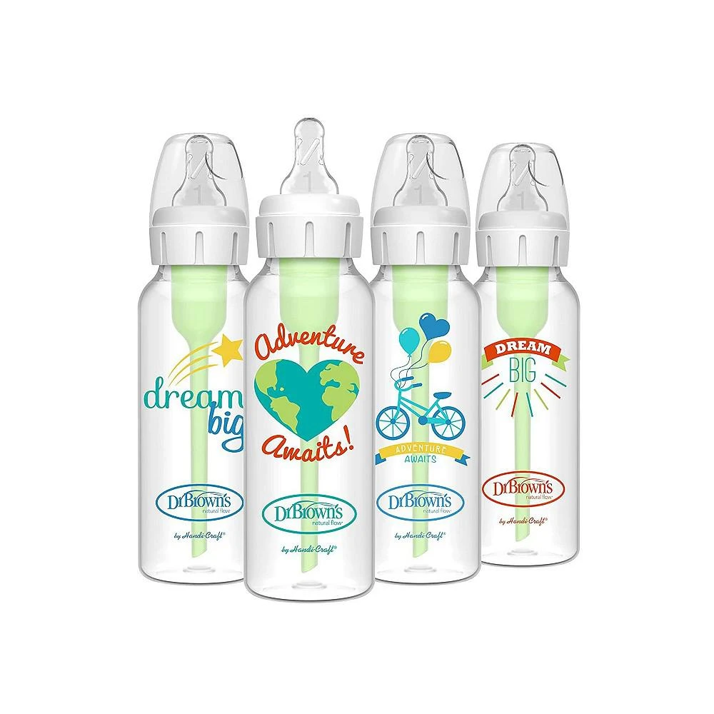 商品Dr. Browns|Anti-Colic Options+ Narrow Baby Bottles 8oz, 4 Pack, Green Dream,价格¥242,第1张图片