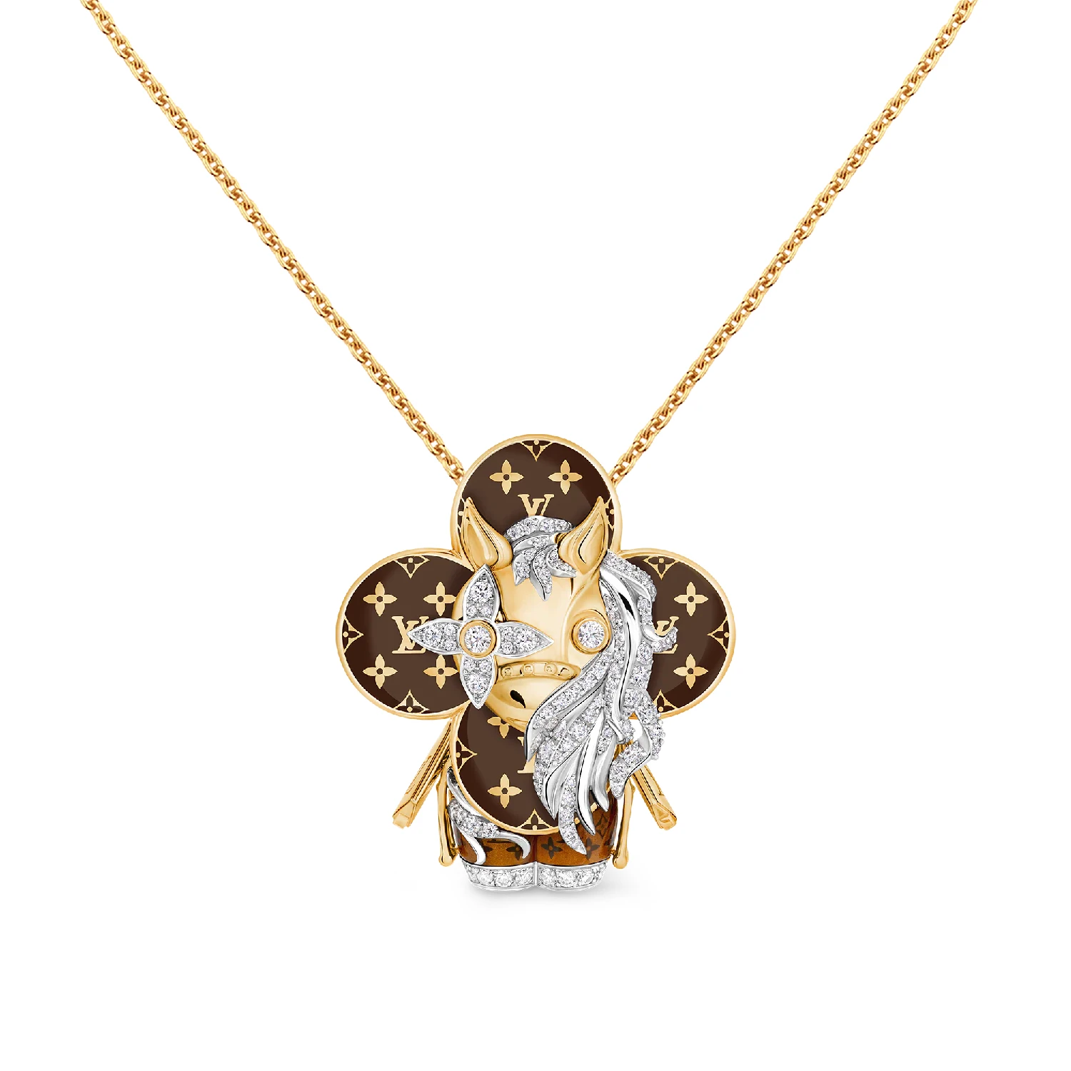 商品Louis Vuitton|【预售】 LV路易威登 25秋冬 女士 吊坠 VIVIENNE HORSE 18K 金漆光钻石项链 Q93978 ,价格¥465135,第1张图片