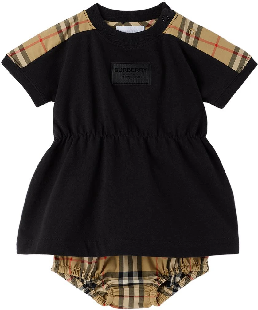商品Burberry|黑色 & 驼色格纹婴儿连衣裙 & 短裤套装,价格¥1464,第1张图片