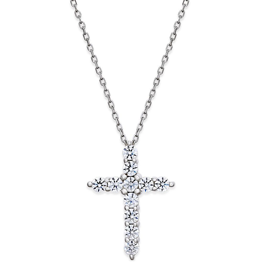 商品Macy's|Diamond Cross Pendant Necklace (1/2 ct. t.w.) in 14k White Gold,价格¥13610,第1张图片