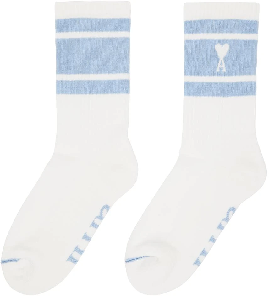 商品AMI|White & Blue Ami de Cœur Striped Socks,价格¥234,第2张图片详细描述