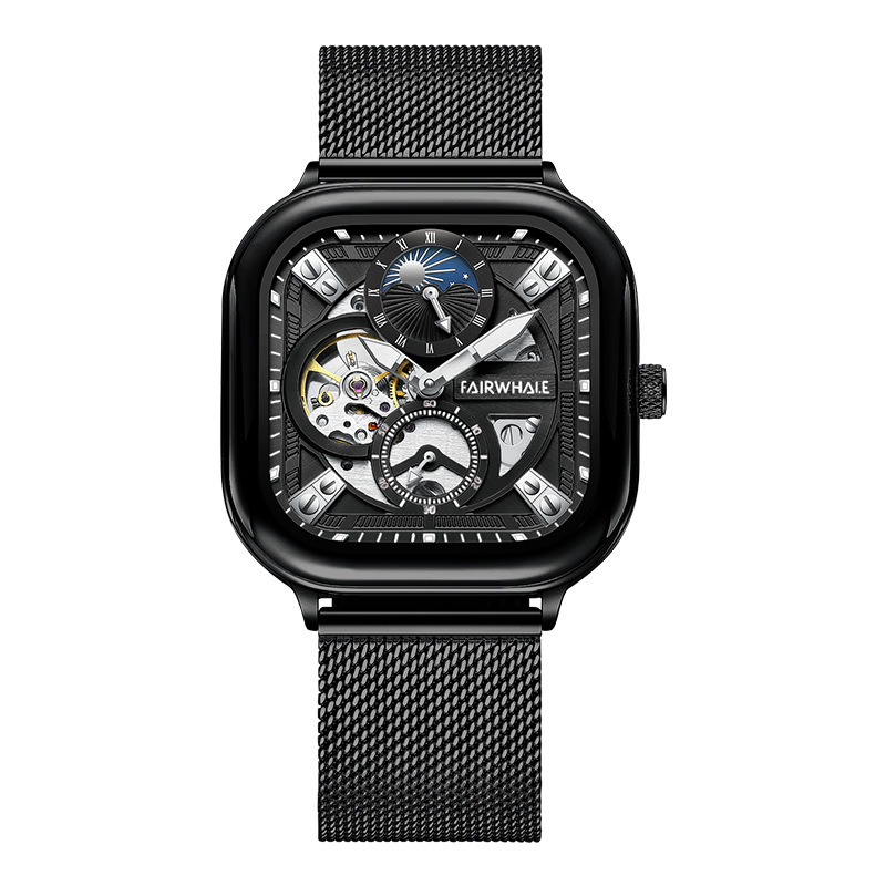 马克华菲潮牌品牌手表男士机械表方形表日月星辰防水夜光手表商品第8张图片规格展示