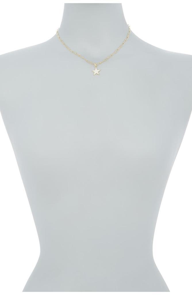 商品ADORNIA|14K Gold Plated White Enamel Star Pendant & Paperclip Chain Necklace,价格¥143,第4张图片详细描述