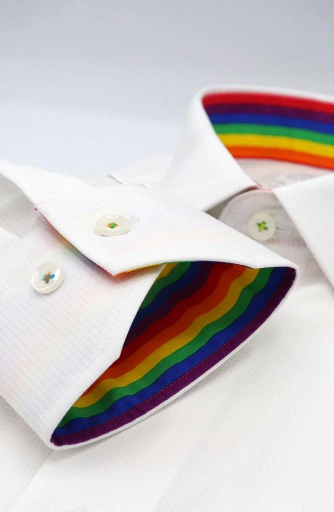 商品Lorenzo Uomo|Solid Textured Dress Shirt with Rainbow Trim,价格¥132,第5张图片详细描述