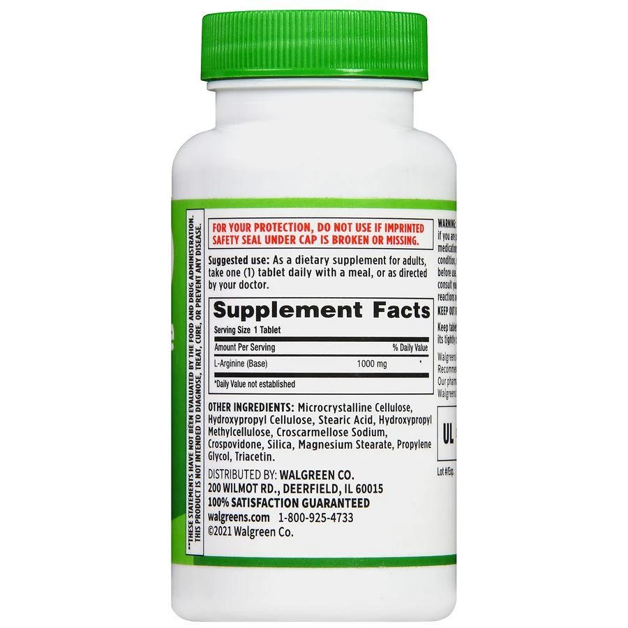 商品Walgreens|L-Arginine 1000 mg Tablets,价格¥97,第3张图片详细描述