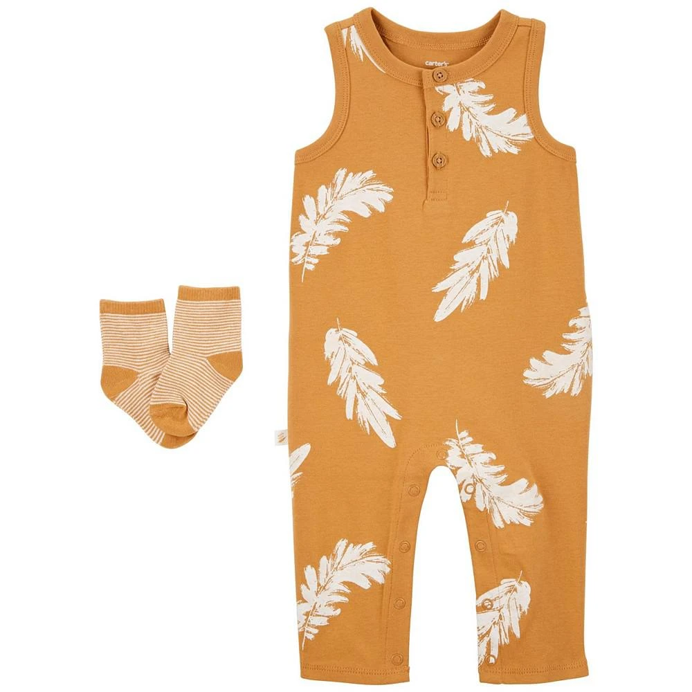 商品Carter's|Baby Boys Feather Jumpsuit and Socks, 2 Piece Set,价格¥115,第1张图片