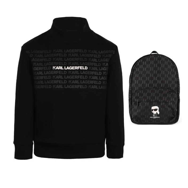 商品Karl Lagerfeld Paris|Turtle neck sweatshirt in black with logo details and backpack set,价格¥2200,第1张图片