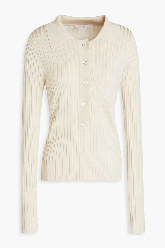 商品Good American|Ribbed-knit polo sweater,价格¥300,第1张图片