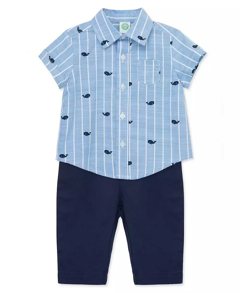 商品Little Me|Baby Boys Whales Button Front Shirt and Pants Set,价格¥135,第5张图片详细描述