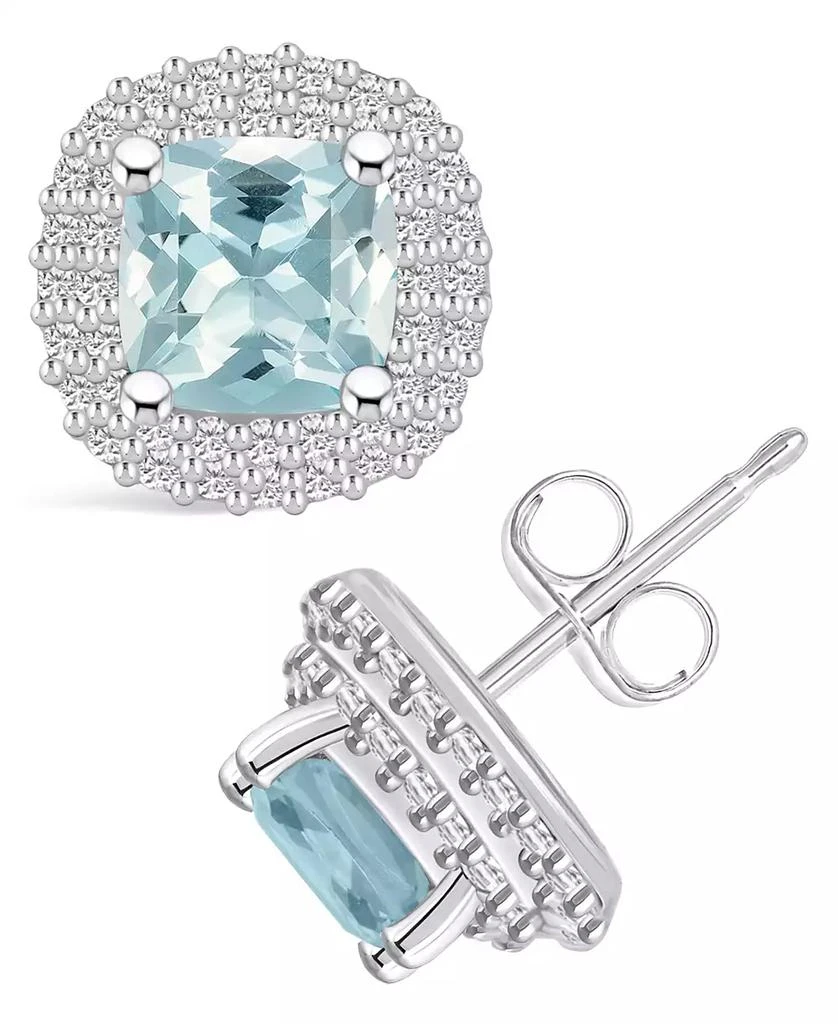 商品Macy's|Aquamarine (1-3/4 ct. t.w.) and Diamond (3/8 ct. t.w.) Halo Stud Earrings in 14K White Gold,价格¥11648,第1张图片