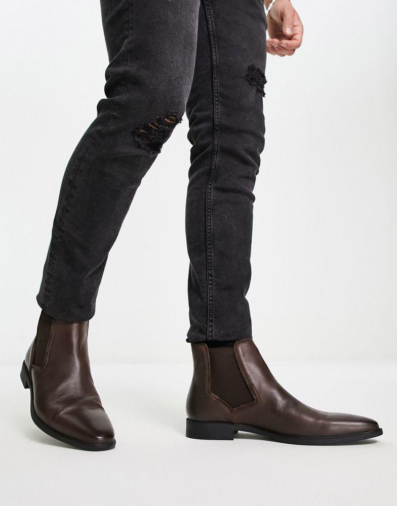 ASOS DESIGN chelsea boots in brown leather商品第2张图片规格展示