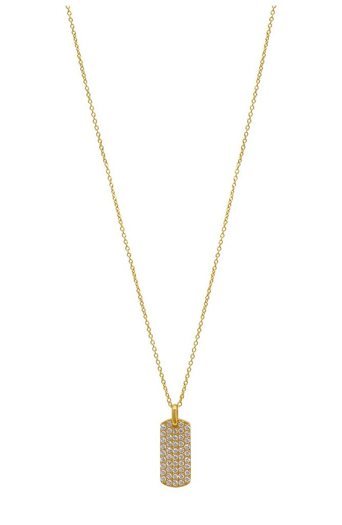 14K Gold Plated Pavé Crystal Dog Tag Pendant Necklace商品第1张图片规格展示