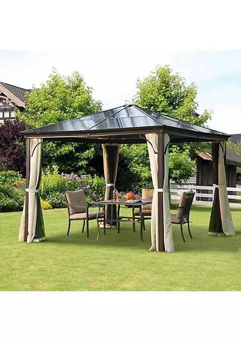 商品Outsunny|10 X 10 Aluminum Frame Patio Gazebo Canopy With Polycarbonate Hardtop Roof Mesh Net Curtains And Durability,价格¥7313,第4张图片详细描述
