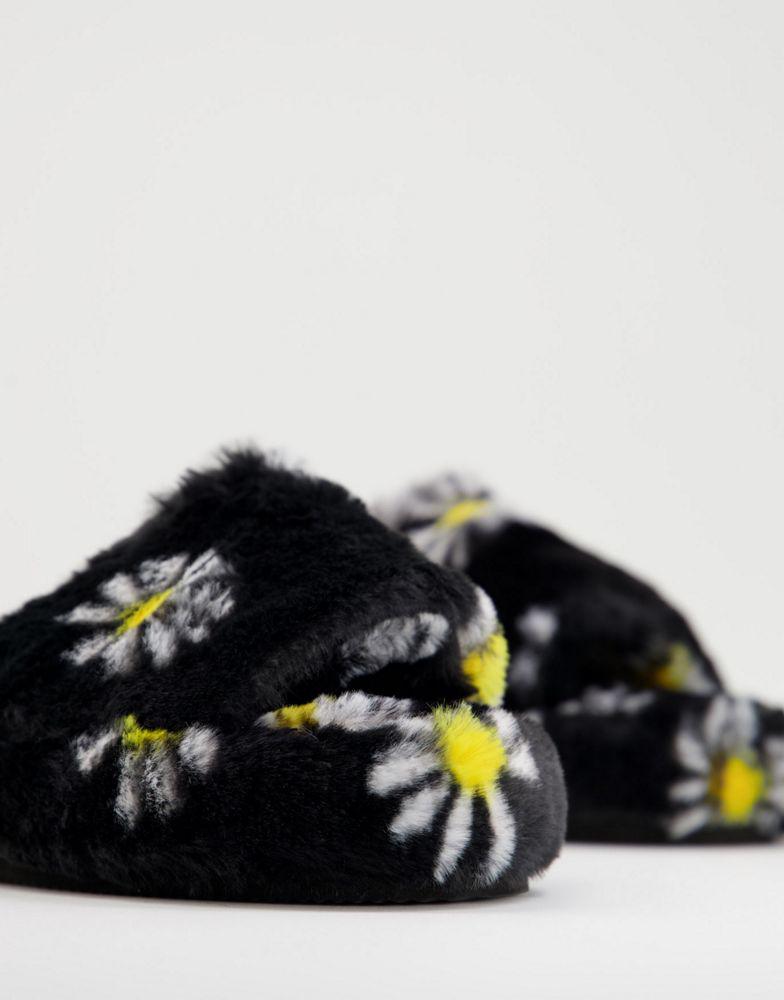 ASOS DESIGN Zane chunky slider slippers in black floral商品第2张图片规格展示