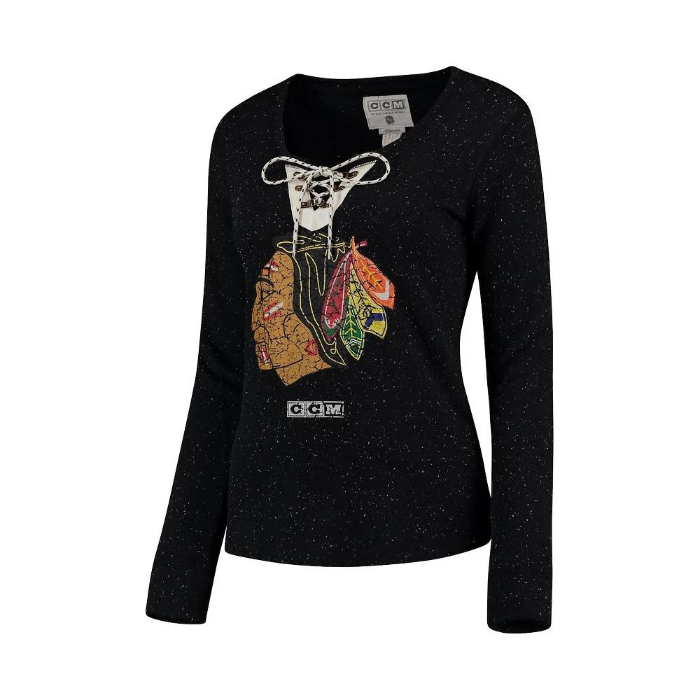 商品Reebok|Women's Patrick Kane Black Chicago Blackhawks Henley Lace Up Name and Number Long Sleeve T-shirt,价格¥455,第2张图片详细描述