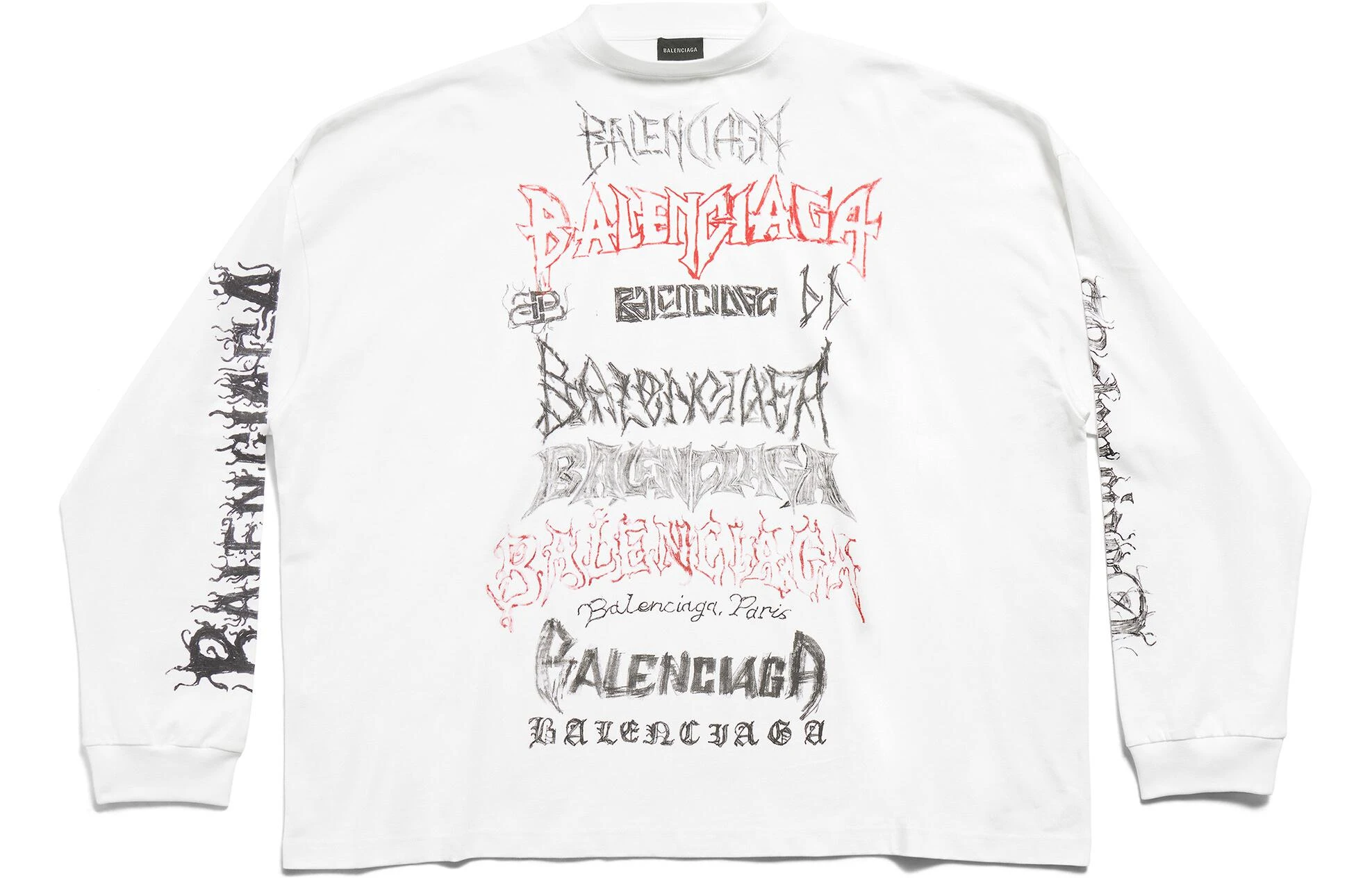 商品[国内直发] Balenciaga|巴黎世家 SS24 x New Year系列 字母印花圆领套头长袖T恤 宽松版型 男女同款 白色,价格¥7760,第1张图片