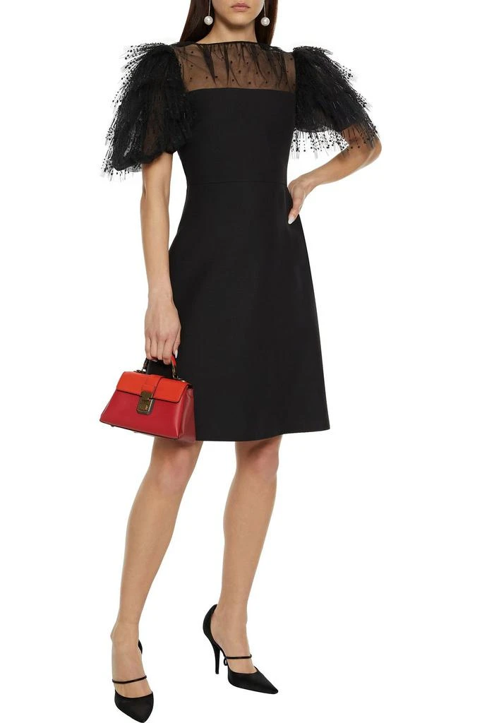 商品Valentino|Embellished tulle-paneled wool and silk-blend crepe dress,价格¥7228,第4张图片详细描述