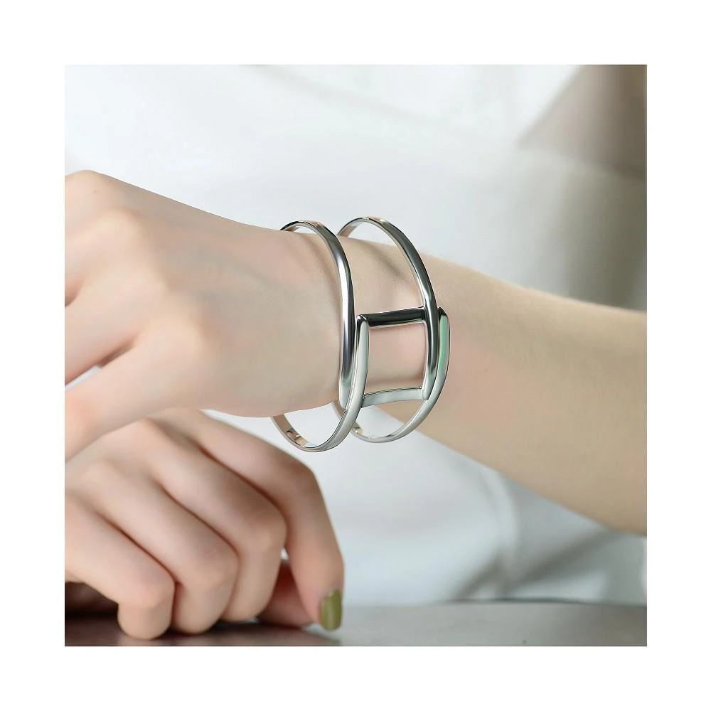 商品Genevive|Sterling Silver White Gold Plated with Wide Cuff Stiff Intertwined Bangle,价格¥1393,第3张图片详细描述