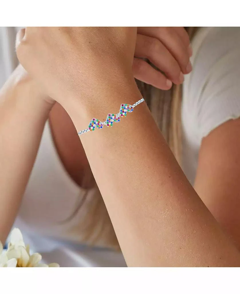 商品Macy's|Cubic Zirconia Micro Pave Triple Hearts Adjustable Bolo Bracelet in Sterling Silver (Also in 14k Gold Over Silver),价格¥209,第2张图片详细描述