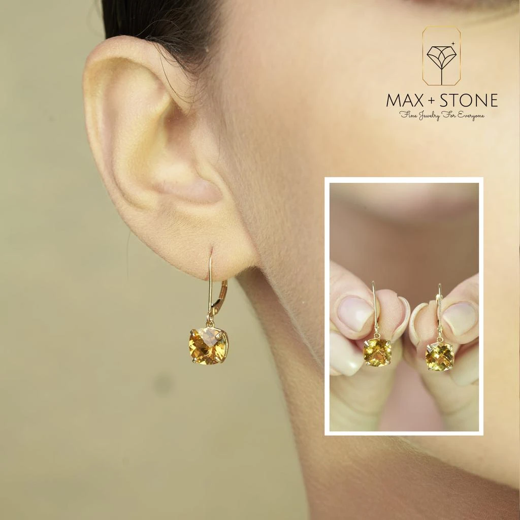 商品MAXCOLOR|14k Solid Yellow Gold Gemstone Dangle Leverback Earrings (8mm),价格¥1344,第2张图片详细描述