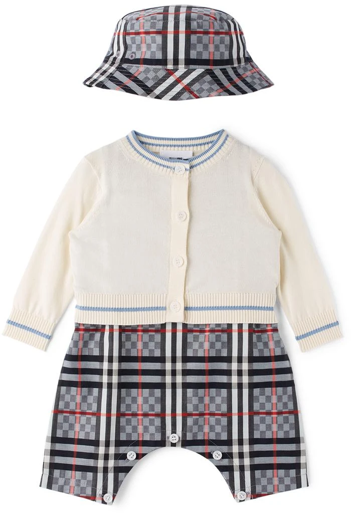 商品Burberry|灰色 Chequerboard 婴儿连体衣套装,价格¥1479,第1张图片