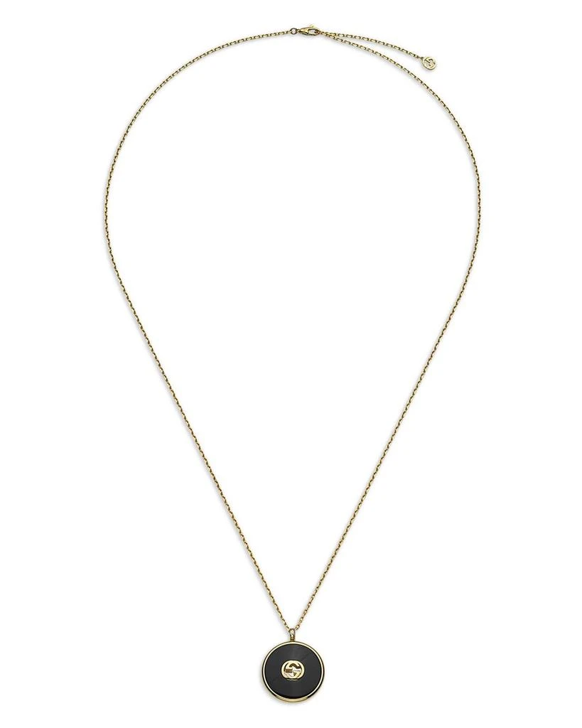 商品Gucci|18K Yellow Gold Interlocking Diamond & Black Onyx Pendant Necklace, 27",价格¥29709,第1张图片