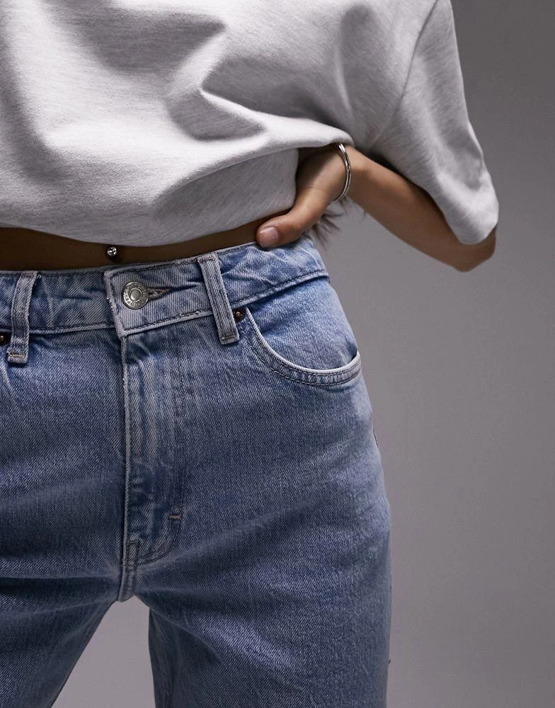 商品Topshop|Topshop mid rise straight jeans with raw hem in bleach,价格¥221,第4张图片详细描述