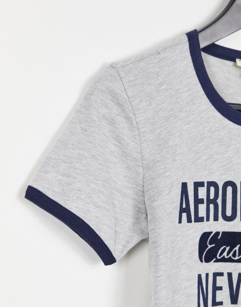 Aeropostale ringer logo t-shirt in grey商品第3张图片规格展示
