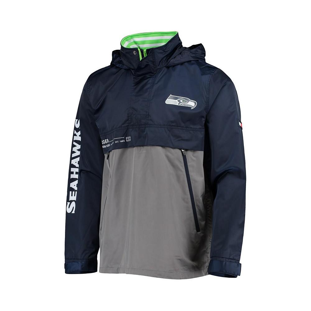 Men's College Navy, Gray Seattle Seahawks Anorak Hoodie Quarter-Zip Jacket商品第3张图片规格展示