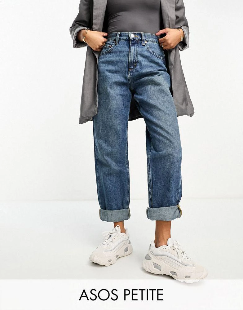 商品ASOS|ASOS DESIGN Petite slouchy mom jean in mid blue,价格¥138,第1张图片