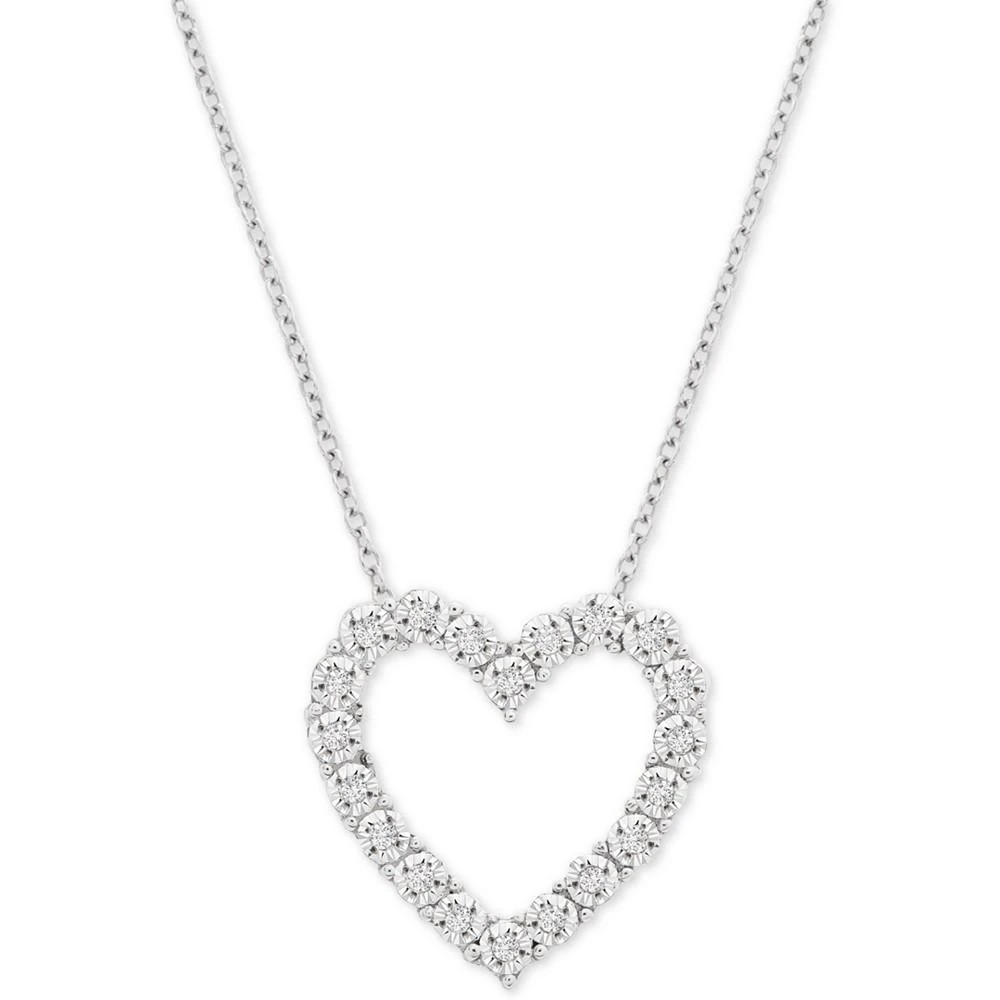 商品Macy's|Diamond Heart 18" Pendant Necklace (1/10 ct. t.w.) in Sterling Silver,价格¥248,第1张图片