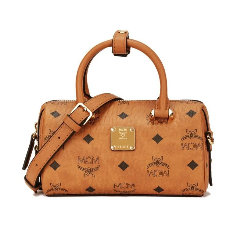 商品[国内直发] MCM|MCM 奢侈品 女士 Essential系列干邑色印花logo迷你波士顿包枕头包单肩手提斜挎包 MWBAASE03CO001,价格¥3676,第1张图片详细描述