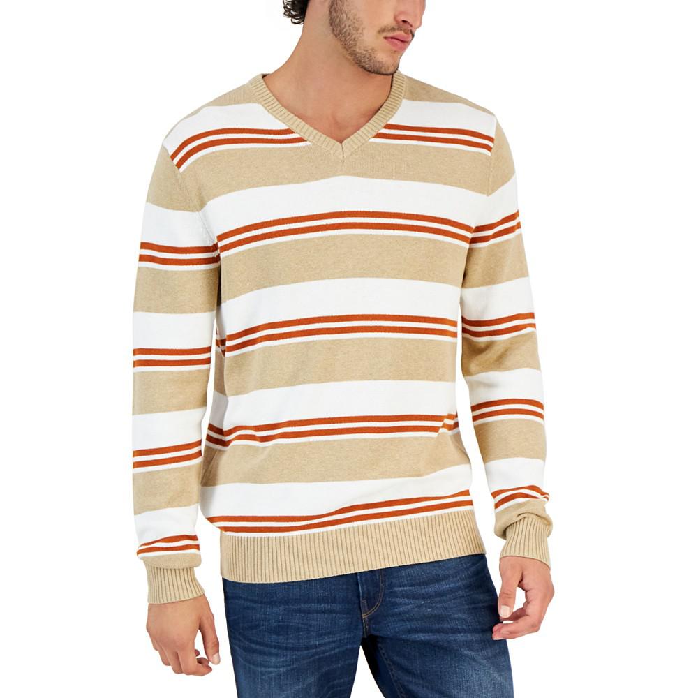 Men's Striped V-Neck Sweater, Created for Macy's商品第1张图片规格展示