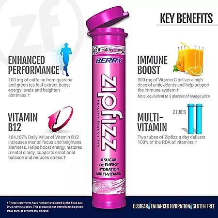 商品Zipfizz|Zipfizz Energy Multi-Vitamin Hydration Drink Mix, Berry, 20 ct.,价格¥162,第4张图片详细描述