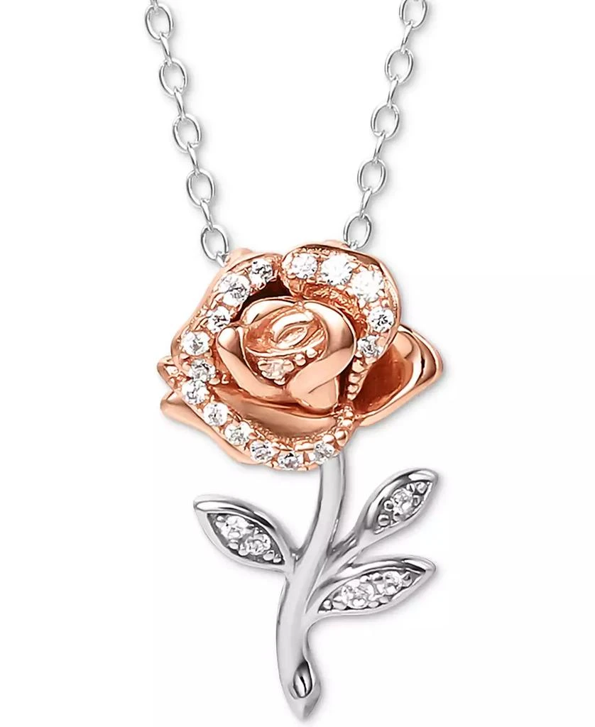 商品Disney|Cubic Zirconia Rose 18" Pendant Necklace in Sterling Silver & 18k Rose Gold-Plate,价格¥235,第1张图片