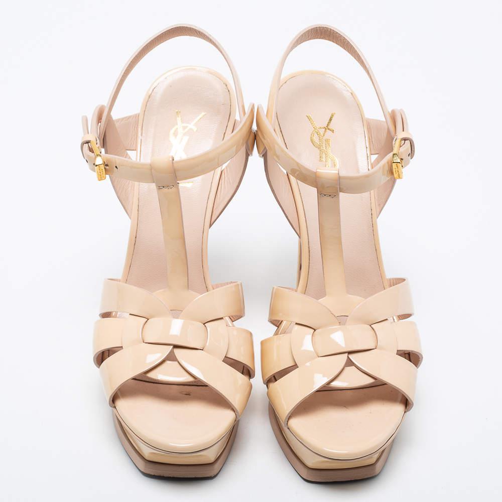 Yves Saint Laurent Beige Patent Leather Tribute Platform Sandals Size 38商品第3张图片规格展示