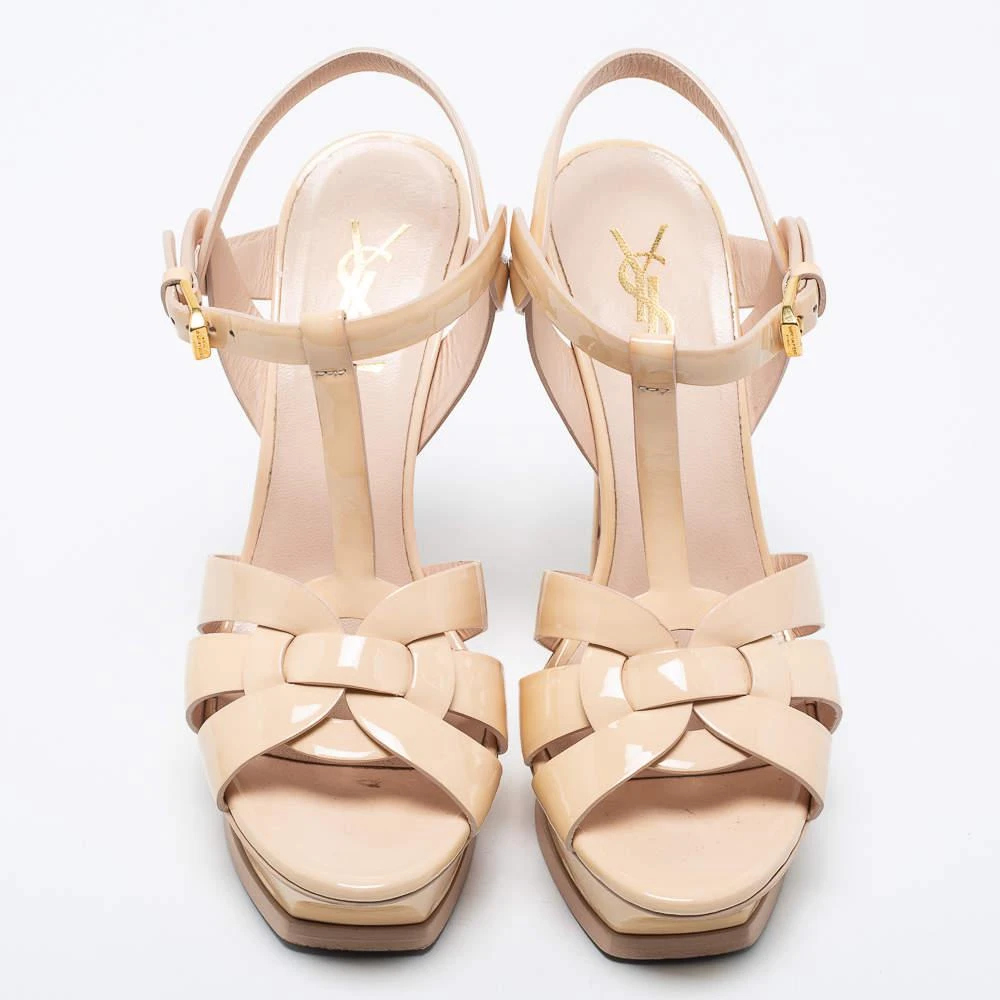 商品[二手商品] Yves Saint Laurent|Yves Saint Laurent Beige Patent Leather Tribute Platform Sandals Size 38,价格¥4368,第3张图片详细描述
