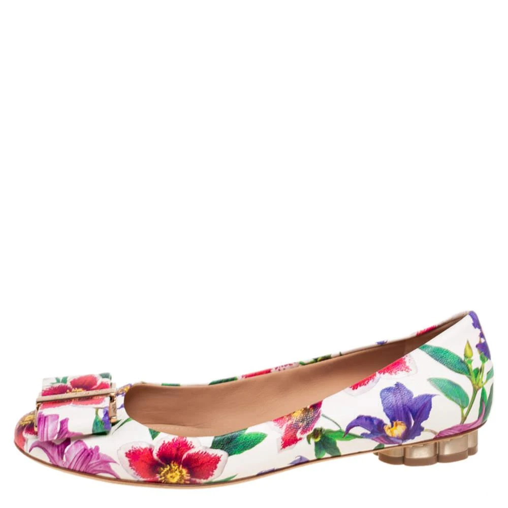 商品[二手商品] Salvatore Ferragamo|Salvatore Ferragamo Multicolor Floral Print Leather Avola Bow Ballet Flats Size 36 ,价格¥975,第2张图片详细描述